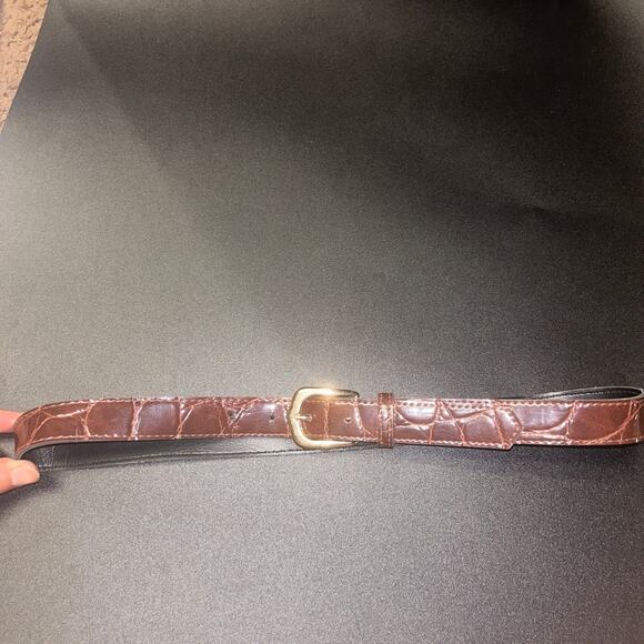 Brown Textured Faux Leather Gold-Tone Hardware Adjustable Belt Women's Size 12 - Picture 1 of 9